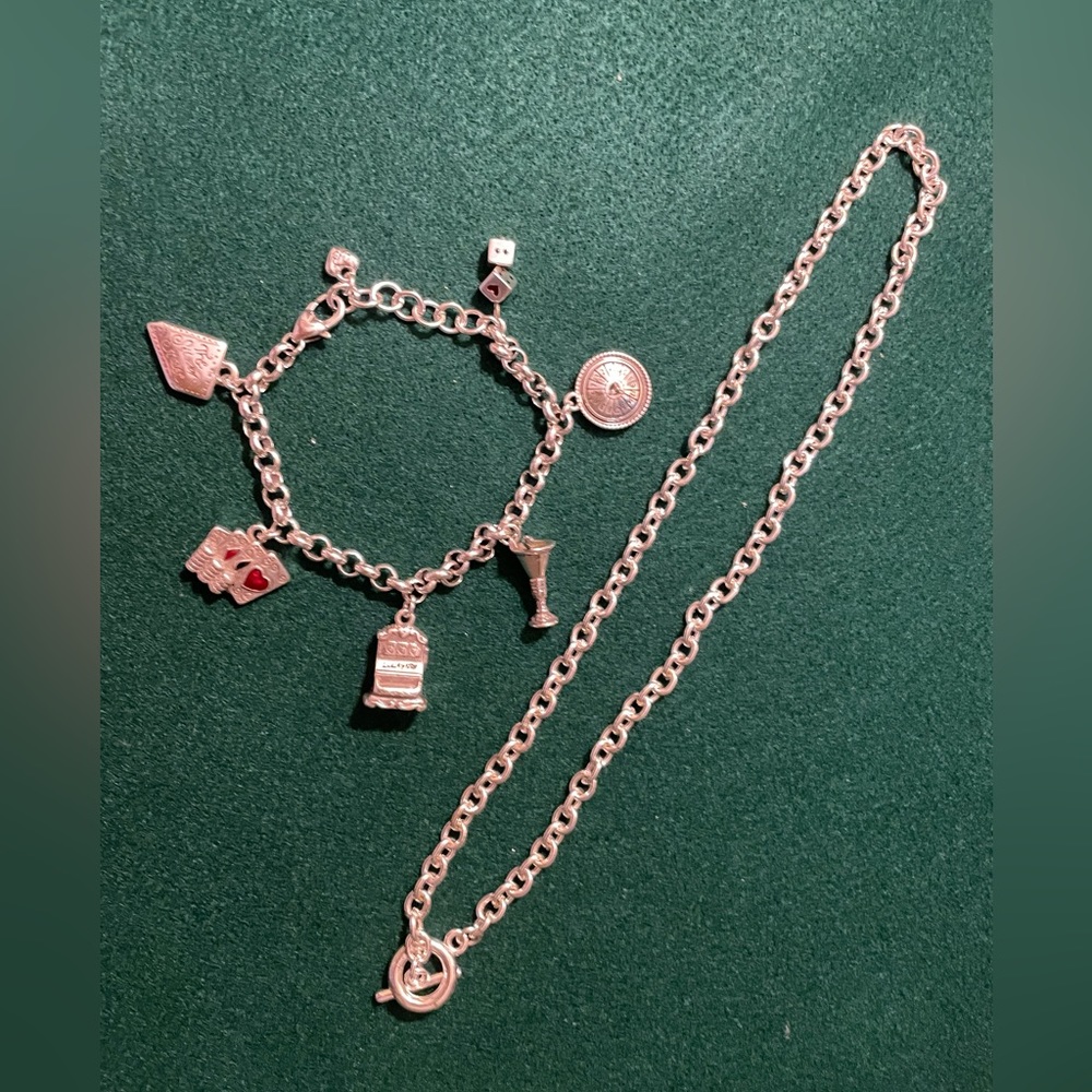 BRIGHTON RARE CHARM BRACELET AND MATCHING NECKLACE (Casino/Ganmbling themed)